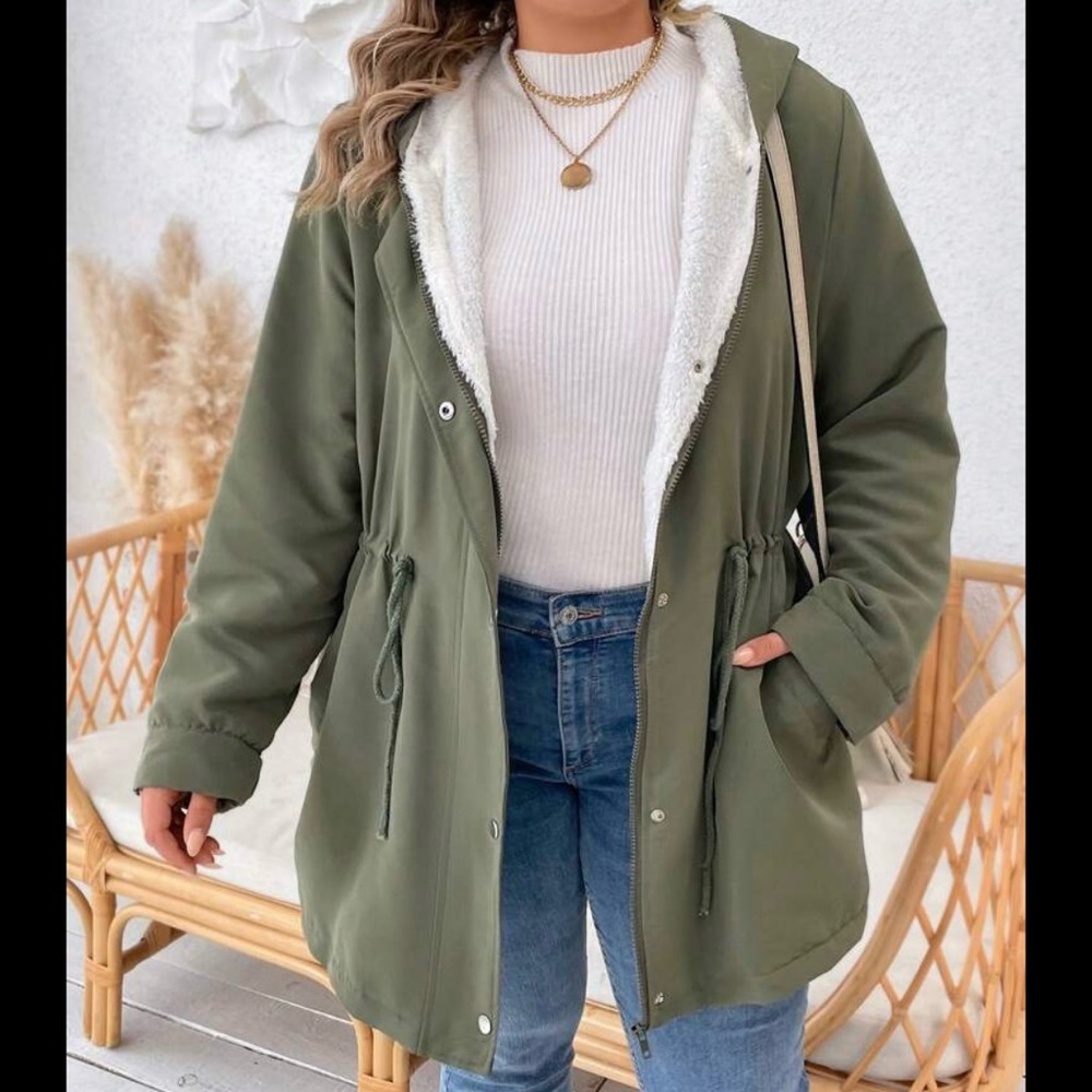 Shein Curve Drawstring Waist Lined Coat - image 1